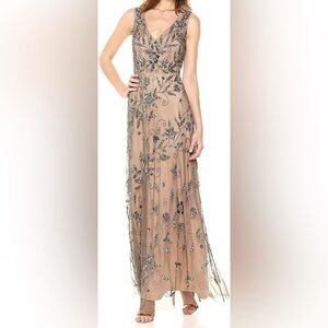 Adrianna Papell Embellished Nude and Silver Wedding Dress